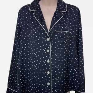 J Crew Pajama Shirt Top Women's Black White Polka Dot Button Up Pocket Medium